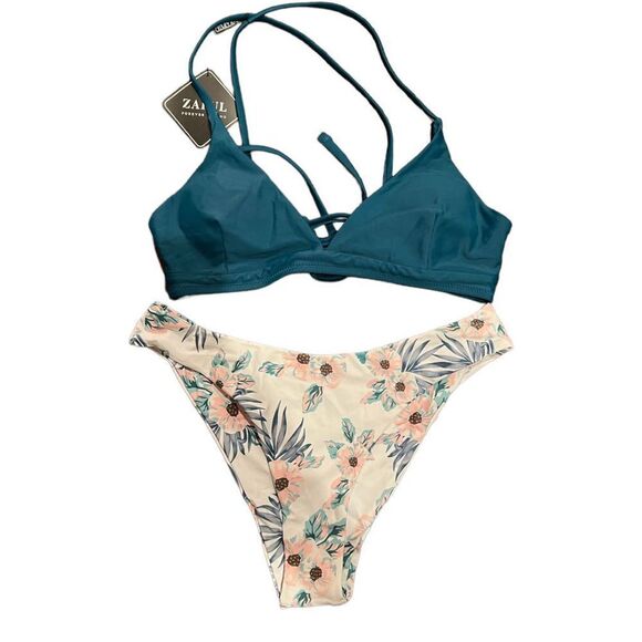 ZAFUL Women's Floral Print High Cut Crossback Lace-Up Bikini - Picture 7 of 17